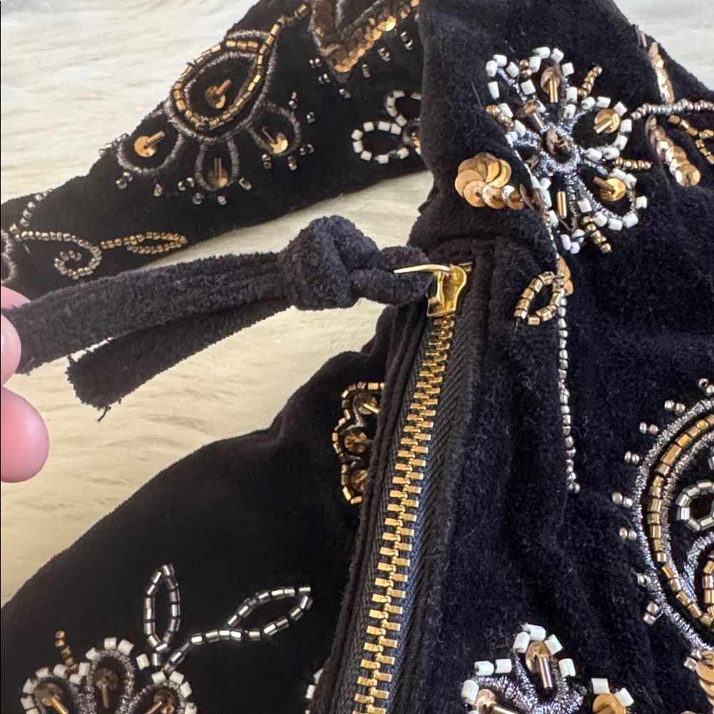 Free People Nashville Nights Beaded Black Velvet Shoulder Bag - Picture 11 of 12